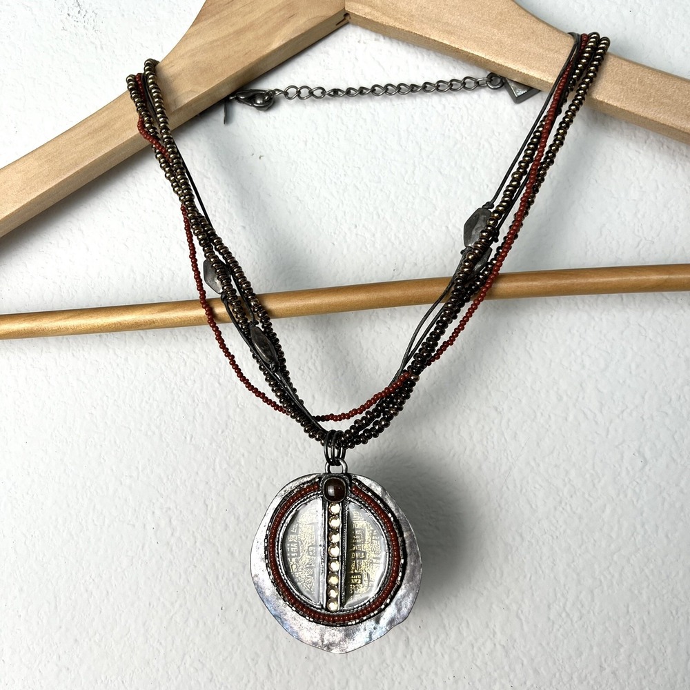 Chicos Multi strand Chunky Pendant Statement Necklace Beaded Artsy Bohemian